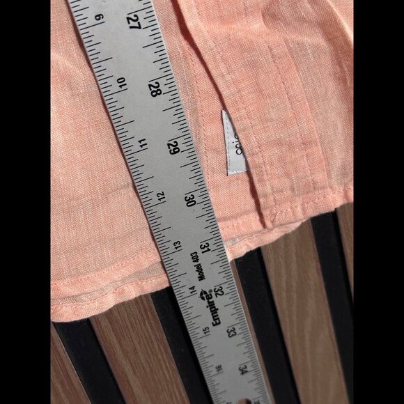 Onia Shirt Large Mens Orange Short Sleeve 100% Linen Oxford Casual Button - Picture 4 of 7
